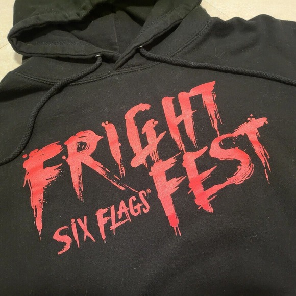 Six Flags Fright Frest Mens M Medium Insane Killer Clown Black Sweatshirt Hoodie - Picture 6 of 16